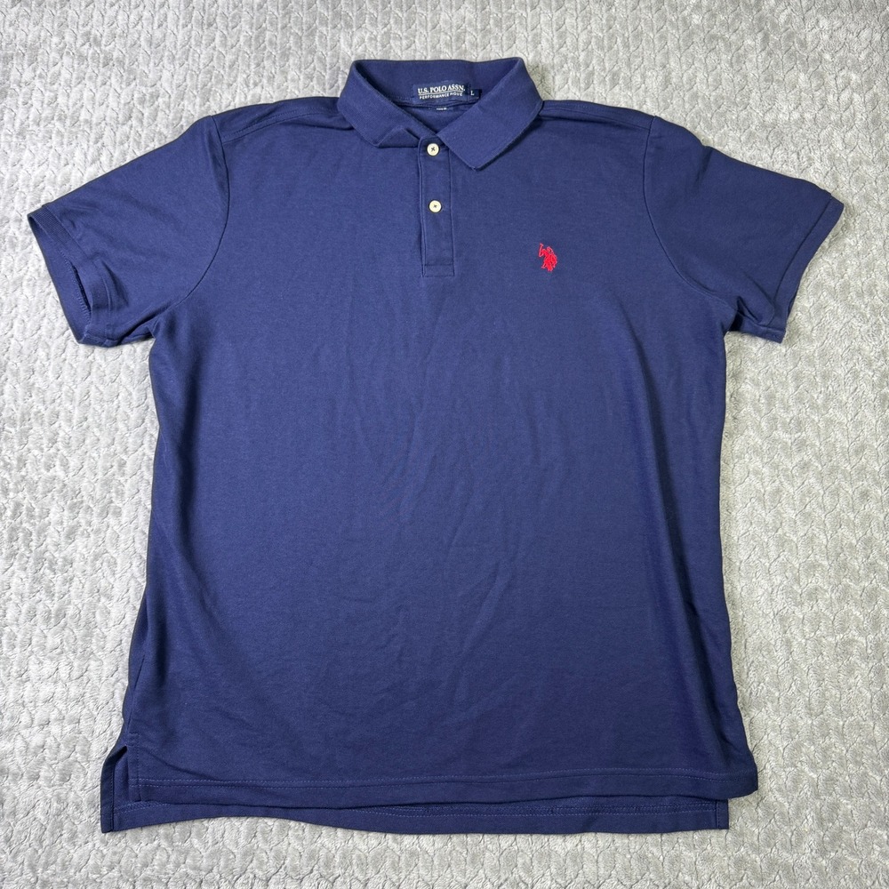 US Polo Assn Mens Performance Pique Polo Shirt Navy Blue Short Sleeve Large